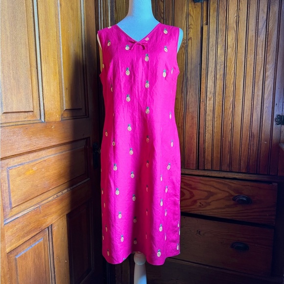 Talbots Novelty Print Pineapple Dress Size 8 Linen Blend - Picture 1 of 12